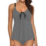 striped geo print 5C Chest Drawstring Swim Dress (Model S30) - Objet D'Art