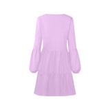 lavender solid print 2 V-Neck Loose Fit Dress (Model D62) - Objet D'Art