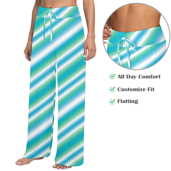 biased biscayne atoll blue Women's Wide Leg Lounge Pants (Model L77)