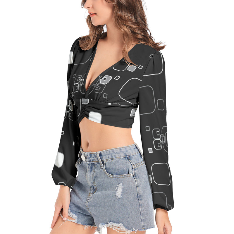 Women's Deep V-Neck Lantern Sleeve Crop Top - Objet D'Art