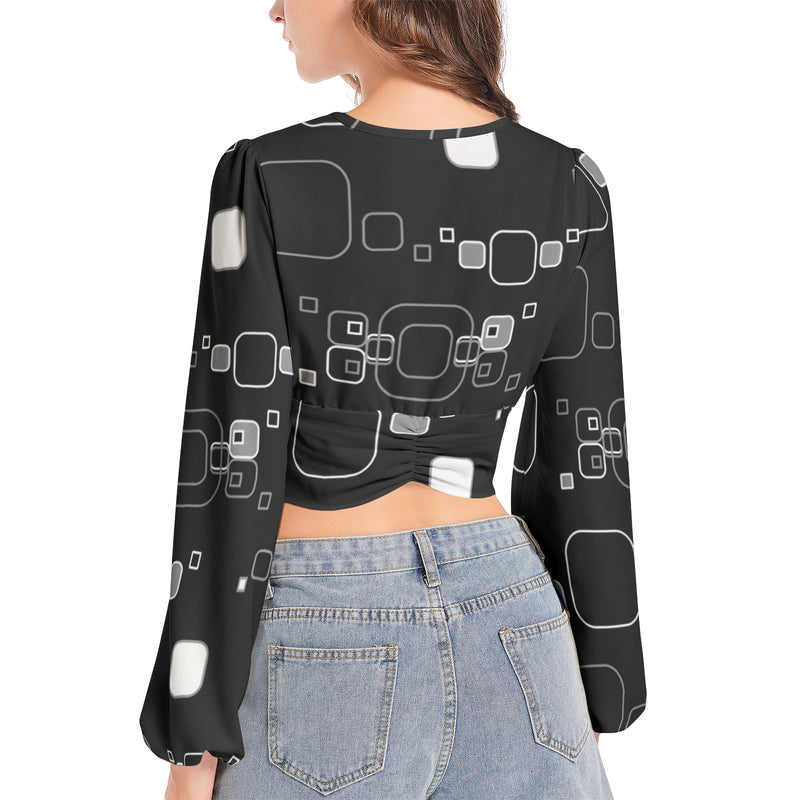 Women's Deep V-Neck Lantern Sleeve Crop Top - Objet D'Art