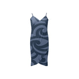 scroll blue print Spaghetti Strap Backless Beach Cover Up Dress (Model D65) - Objet D'Art