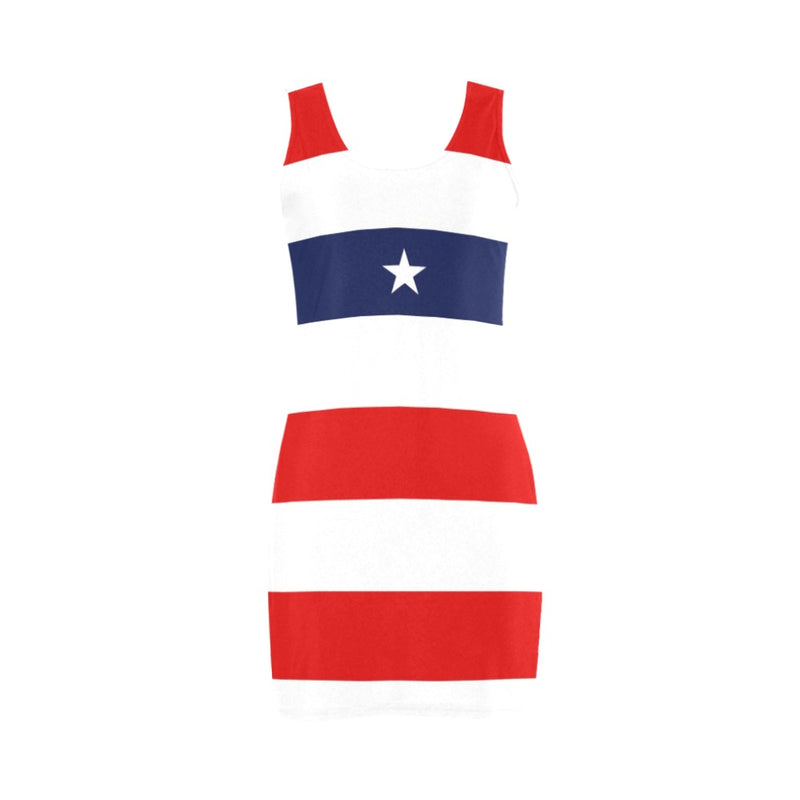 red white blue star and stripes print Medea Vest Dress (Model D06) - Objet D'Art