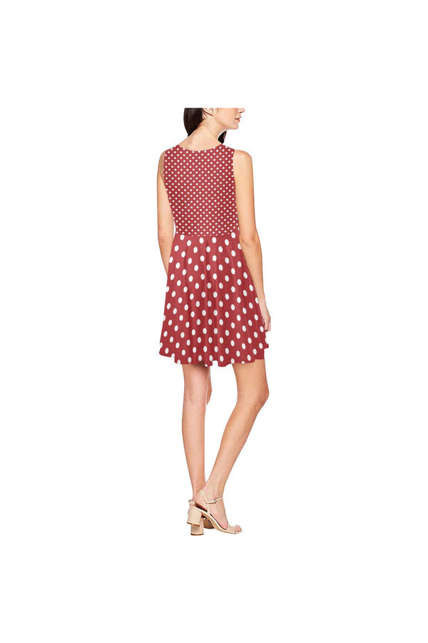 Coral Orange Polka Dot Thea Sleeveless Skater Dress(Model D19) - Objet D'Art