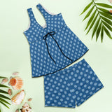 blue hearts print Women's Vest Skirt Split Swimsuit (Model S47) - Objet D'Art