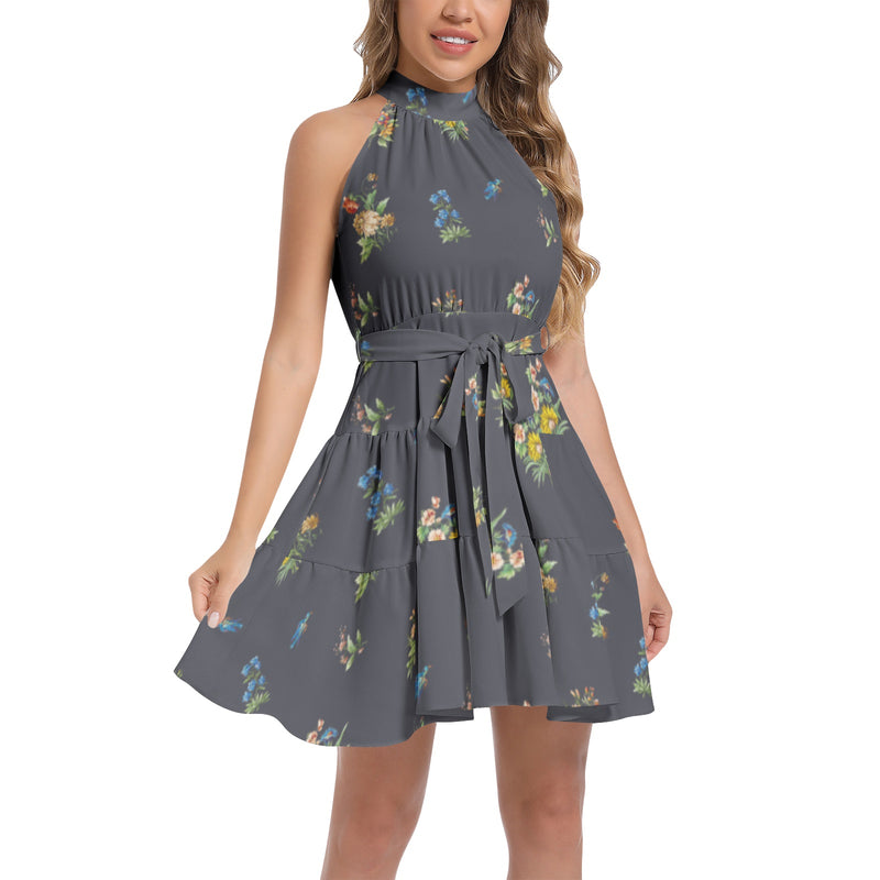 Ruffle Hem Belted Halter Dress - Objet D'Art