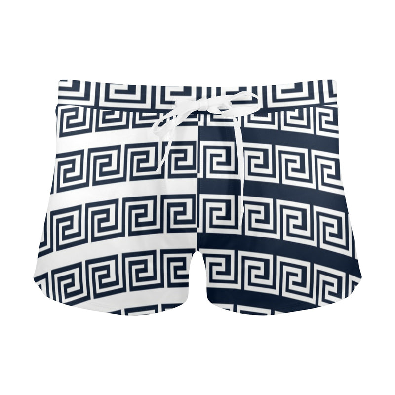 white on blue greek key print Men's Swim Trunks with Zipper Pocket (Model L71) - Objet D'Art
