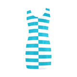 blue white altered striped print Medea Vest Dress (Model D06) - Objet D'Art