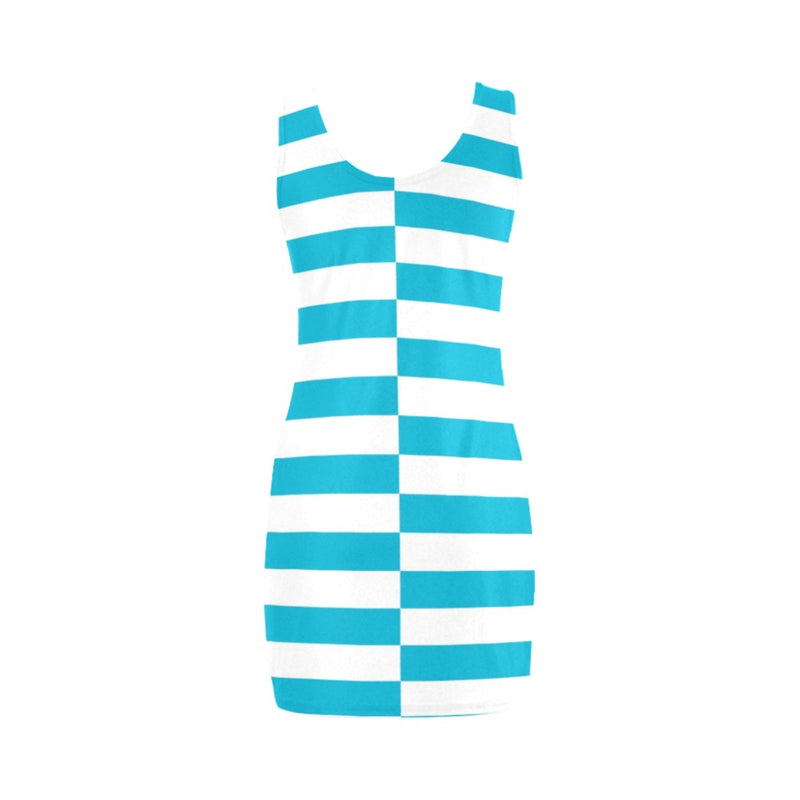 blue white altered striped print Medea Vest Dress (Model D06) - Objet D'Art