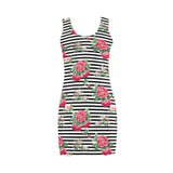 thin bw stripes roses red print 2 Medea Vest Dress (Model D06) - Objet D'Art