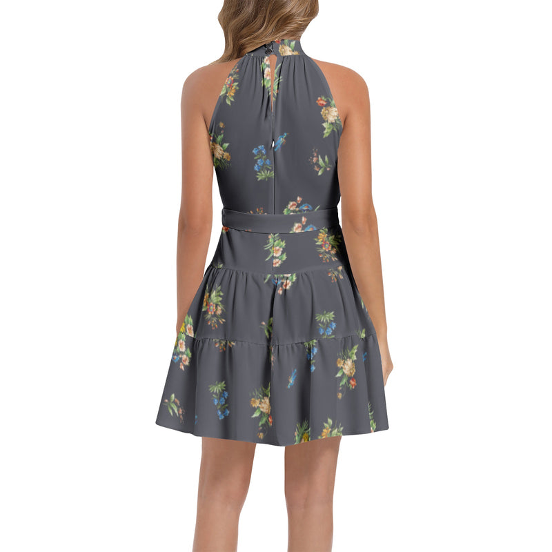 Ruffle Hem Belted Halter Dress - Objet D'Art