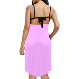 light purple pink solid Spaghetti Strap Backless Beach Cover Up Dress (Model D65) - Objet D'Art