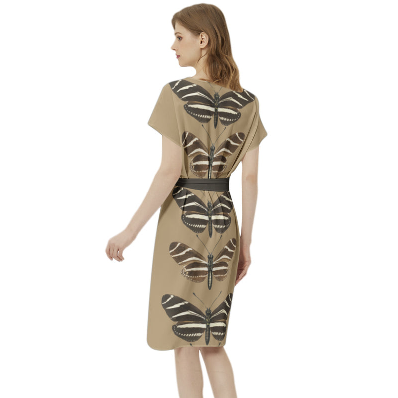 Heliconia Charitonia Batwing Sleeve Notch Neck Casual Dress with Belt - Objet D'Art