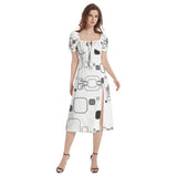 Puff Sleeve Split Thigh Midi Dress - Objet D'Art
