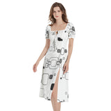 Puff Sleeve Split Thigh Midi Dress - Objet D'Art
