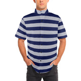 striped striped print Men's Stand-Up Collar Short Sleeve Shirt - Objet D'Art