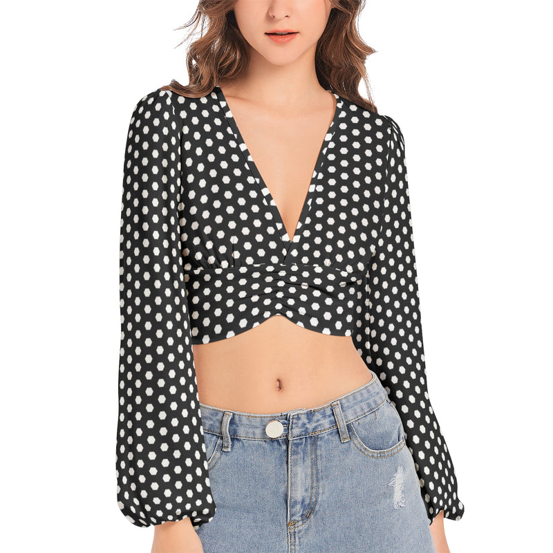 Women's Deep V-Neck Lantern Sleeve Crop Top - Objet D'Art