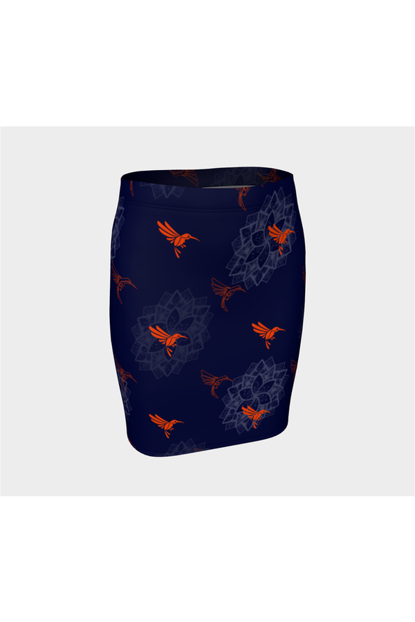 Hummingbird Orange Fitted Skirt - Objet D'Art