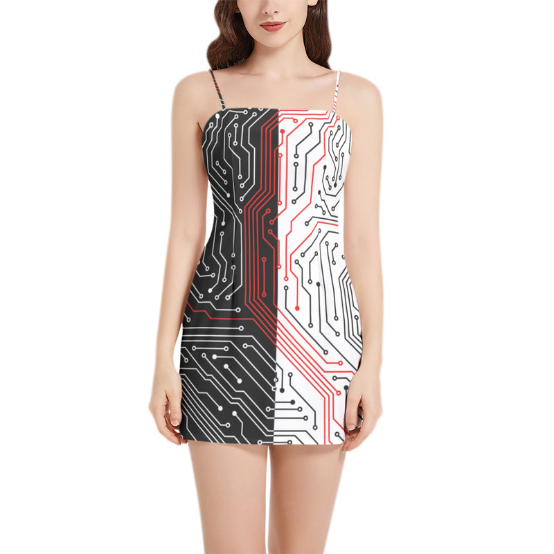 Sleeveless Square Neckline Spaghetti Strap Mini Dress - Objet D'Art