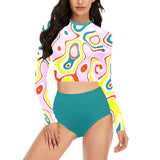 light pine green solid print Long Sleeve Bikini Set (Model S27) - Objet D'Art