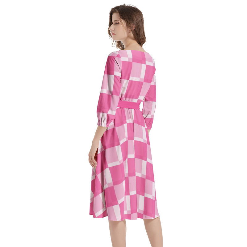 Boat Neck Belted Flared Dress - Objet D'Art