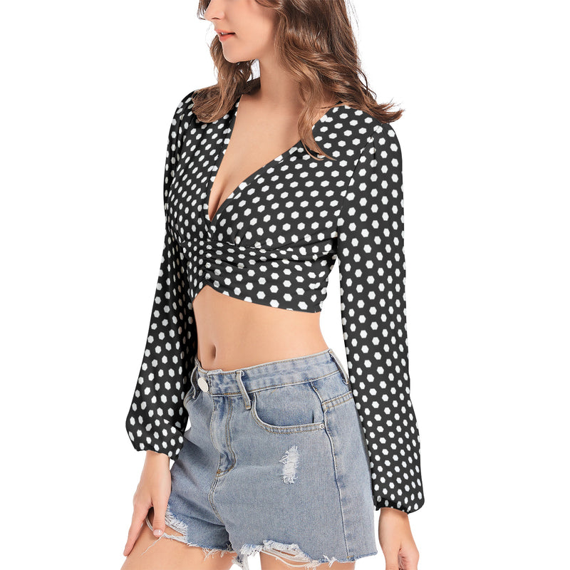 Women's Deep V-Neck Lantern Sleeve Crop Top - Objet D'Art
