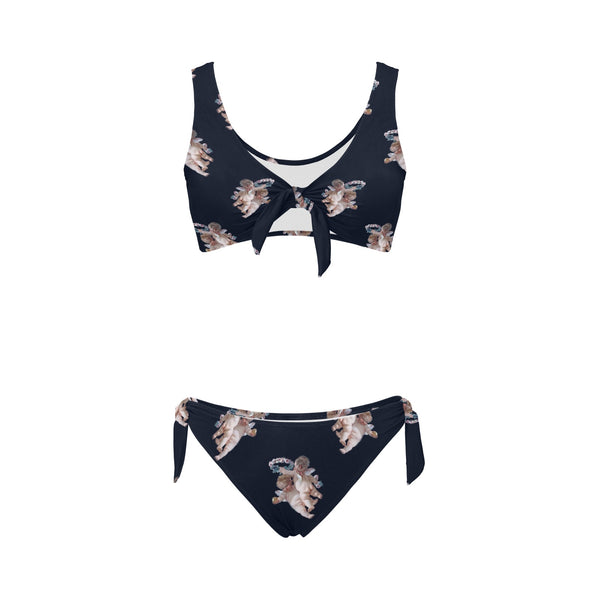 cheribum navy sky print Bow Tie Front Bikini Swimsuit (Model S38) - Objet D'Art
