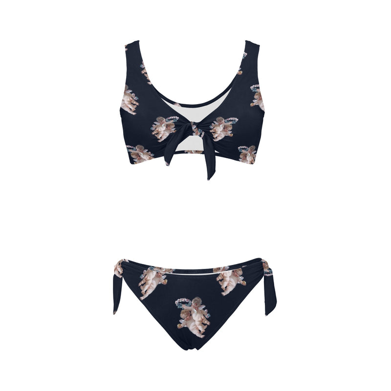 cheribum navy sky print Bow Tie Front Bikini Swimsuit (Model S38) - Objet D'Art