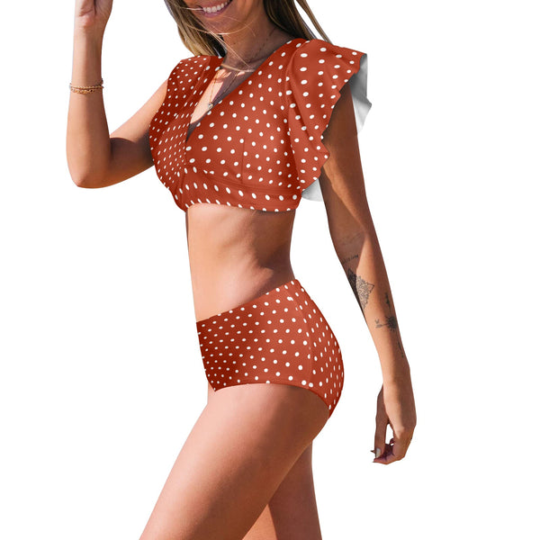 Polkadot Women's Ruffle Sleeve Bikini Swimsuit - Objet D'Art