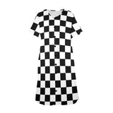 blue and white solid half Women's Button Front House Dress - Objet D'Art