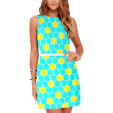 honeycomb blue yellow print Eos Women's Sleeveless Dress (Model D01) - Objet D'Art