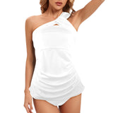 white solid print addsart Women's One Shoulder Backless Swimsuit (Model S44) - Objet D'Art