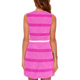 FUCHSIA 3 BAND STRIPE PRINT Eos Women's Sleeveless Dress (Model D01) - Objet D'Art