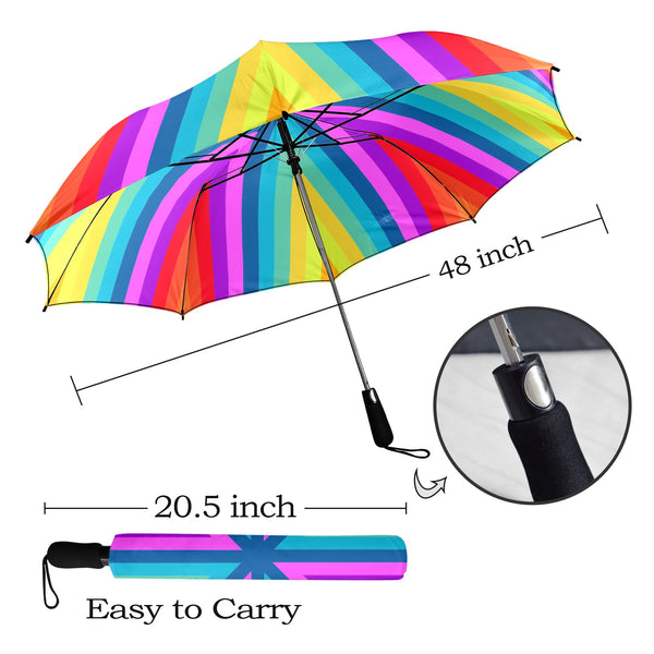 colored striped roybgiv print Semi-Automatic Foldable Umbrella (Model U12) - Objet D'Art