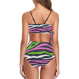 pink and green camo print Knot Side Bikini Swimsuit (Model S37) - Objet D'Art