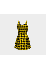 Schwarz-goldenes ausgestelltes Kleid mit Hahnentrittmuster – Objet D'Art Online-Einzelhandelsgeschäft