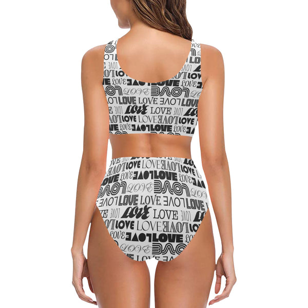 love print bw 2 Chest Bowknot Bikini Swimsuit (Model S33) - Objet D'Art