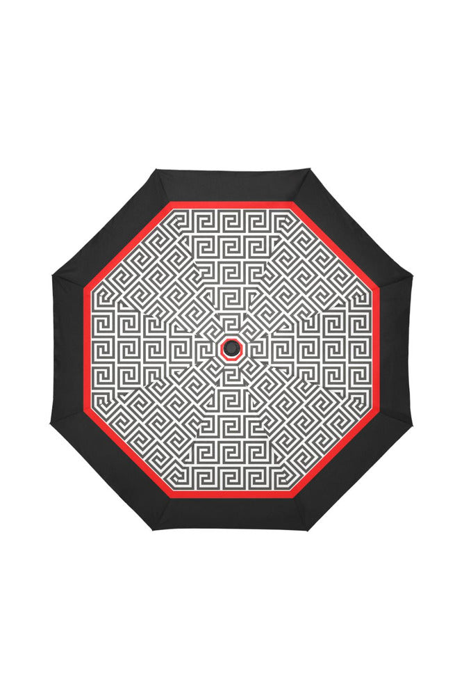 Greek Key Red & Black Auto-Foldable Umbrella (Model U04) - Objet D'Art Online Retail Store