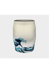 Great Wave Off Kanagawa Fitted Skirt - Objet D'Art