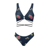 floral blue rose print 5 Cross String Bikini Set (Model S29) - Objet D'Art