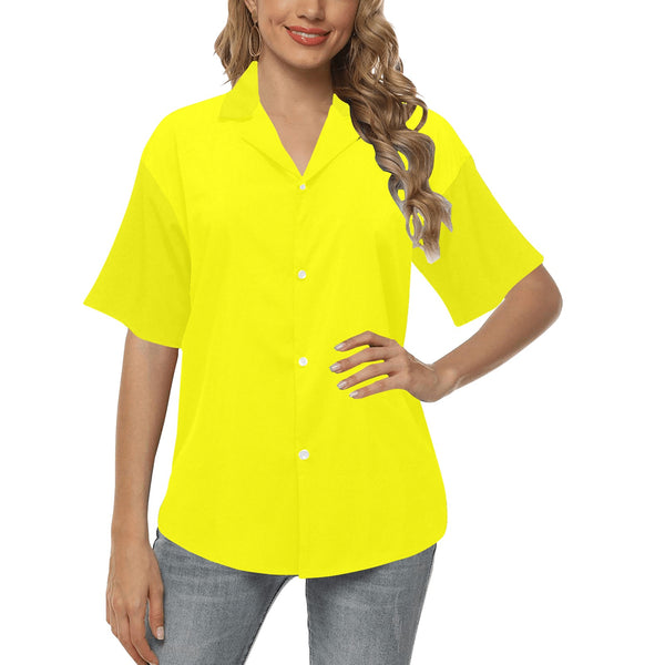 bright yellow athletic crop top All Over Print Hawaiian Shirt for Women (Model T58) - Objet D'Art