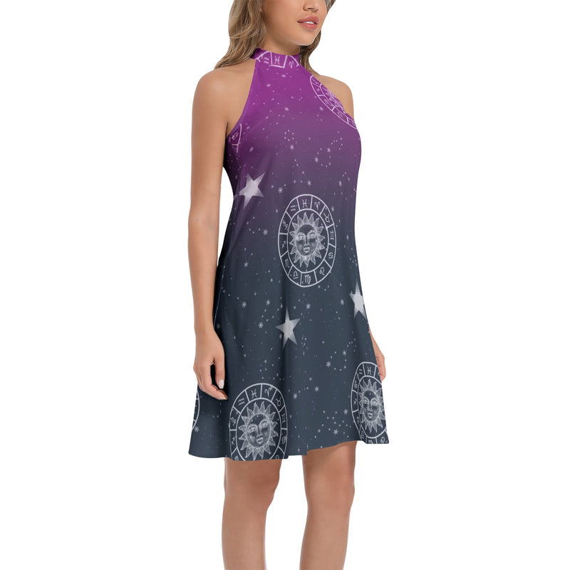 Tie Back Halter Neck Flared Dress - Objet D'Art