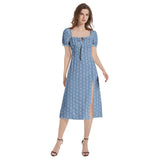Knowledge Adinkra Puff Sleeve Split Thigh Midi Dress - Objet D'Art