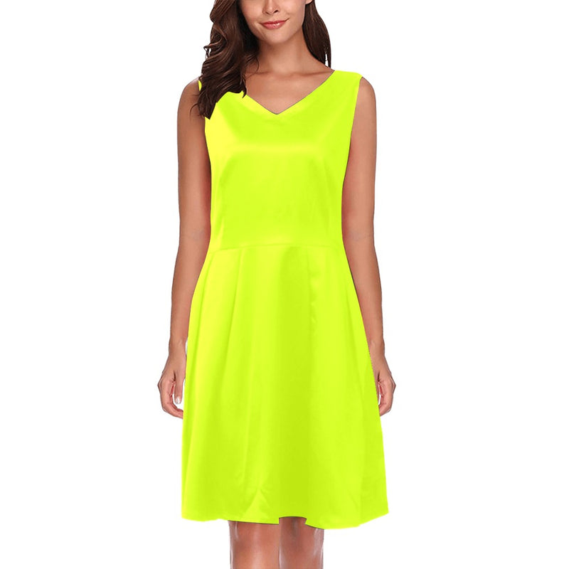 Neon Green Yellow 9k 2 Chryseis Sleeveless Pleated Dress(Model D07) - Objet D'Art