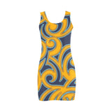 scroll turmeric blue stroke print Medea Vest Dress (Model D06) - Objet D'Art