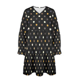 earthtone polka dot print 4A V-Neck Loose Fit Dress (Model D66) - Objet D'Art