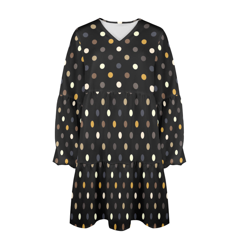 earthtone polka dot print 4A V-Neck Loose Fit Dress (Model D66) - Objet D'Art