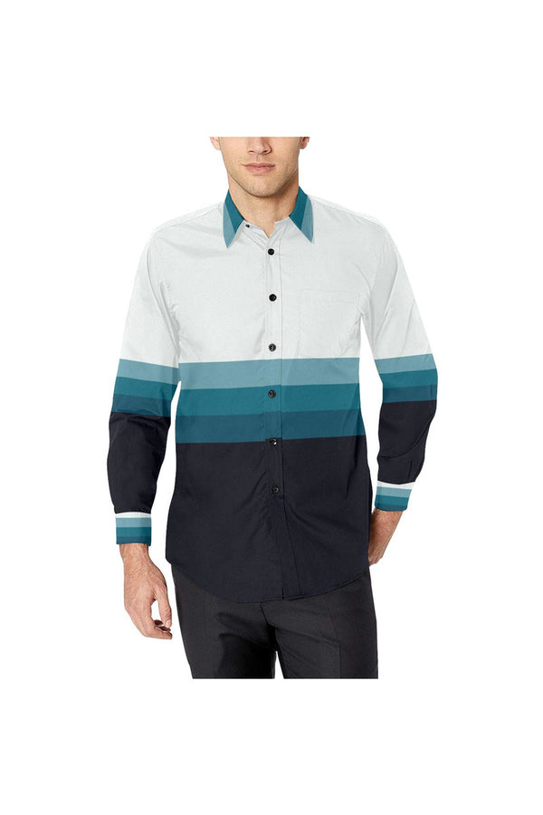 Three Bands of Blue Men's All Over Print Casual Dress Shirt - Objet D'Art