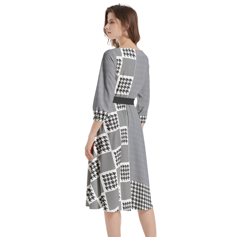 Boat Neck Belted Flared Dress - Objet D'Art