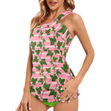 ivy striped 2 print Women's One Shoulder Backless Swimsuit (Model S44) - Objet D'Art